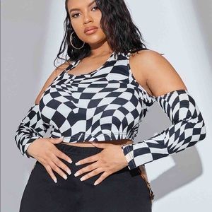 NEW Color Block Geo Cold Shoulder Cop Top